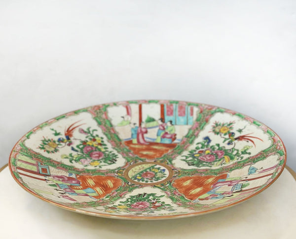 Early 19th Century Chinese Export Rose Canton Hand-Painted Charger Plate (16”)