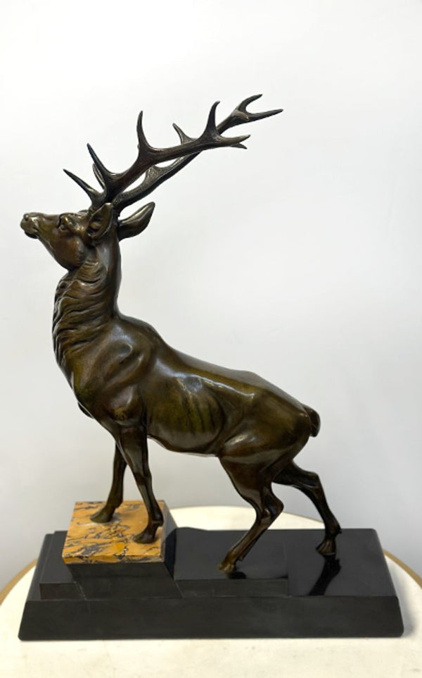 Art Deco Bronze Sculpture of a Deer on Marble Base, c. 1930's