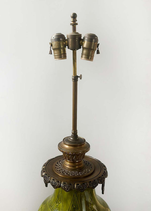 Pair of French 19th Century Ceramic & Bronze Lamps