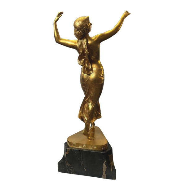 Large Oriental Dancer Bronze & Marble Sculpture by Georges Morin