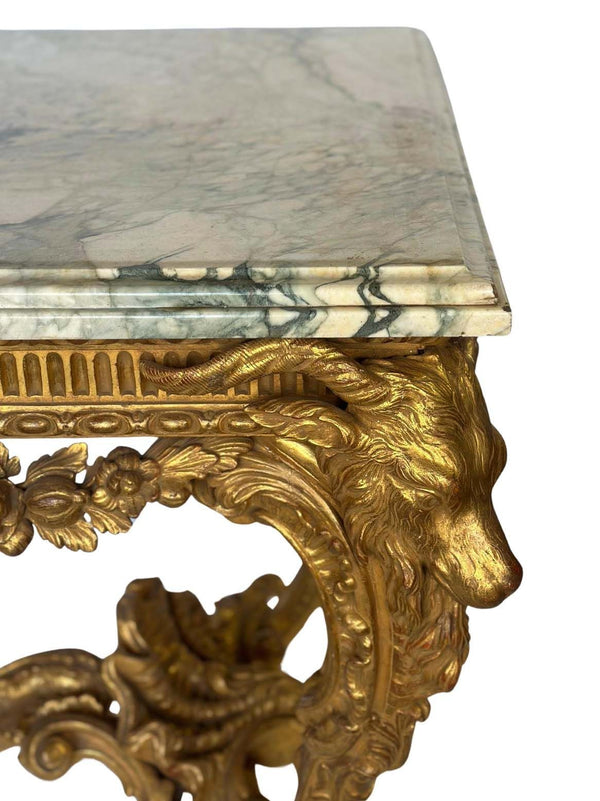 Important Late 19th C. English Neoclassical Giltwood Console Table w/ Marble Top