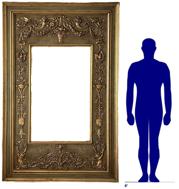 Pair of Monumental French Gilt and Painted Mirrors, Late 19th Century.