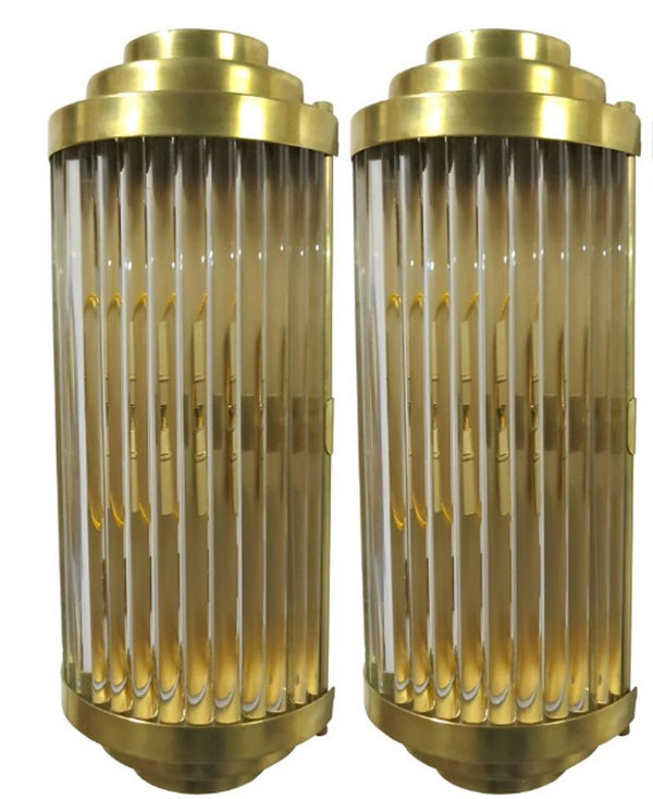 Set of Seven Italian “Romano” Crystal and Brass Wall Sconces – 1980's.