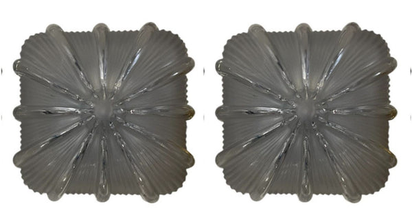 Set of Ten Textured Murano Glass Flush Mounts / Sconces. Italy, 1960's.