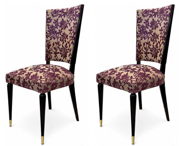Set of Six Italian Mid-Century Dining Chairs with Floral Pattern Upholstery