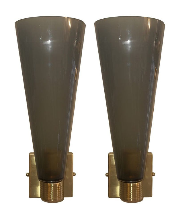 Set of Six Gray Murano Glass Impero Sconces, Italy, 1980's.