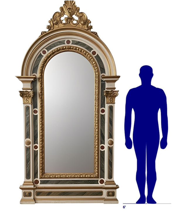 Monumental Late 18th C. Italian Venetian Mirror w/ Faux Marble & Carved Giltwood