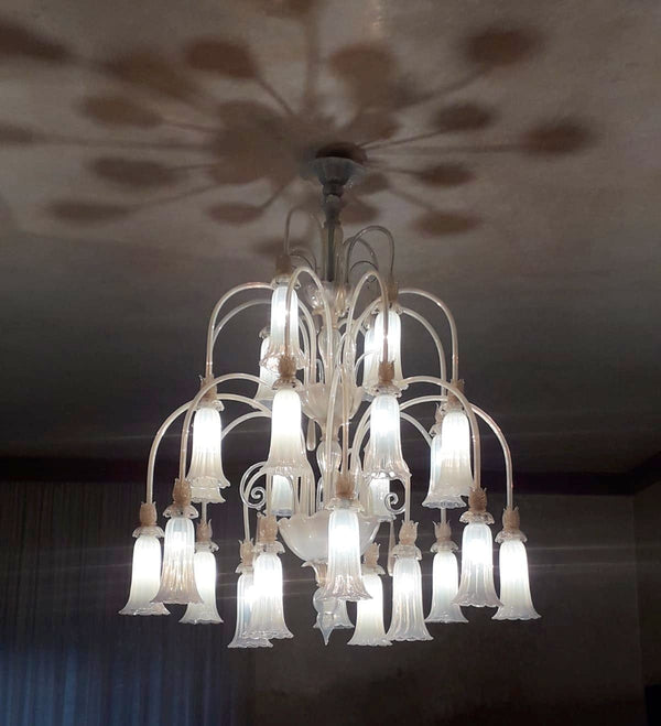 Vintage Italian Opaline Murano Glass Chandelier, c. 1950's