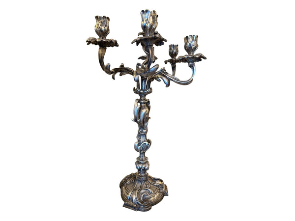 Pair of 19th Century French Silver-Plated Bronze Candelabras