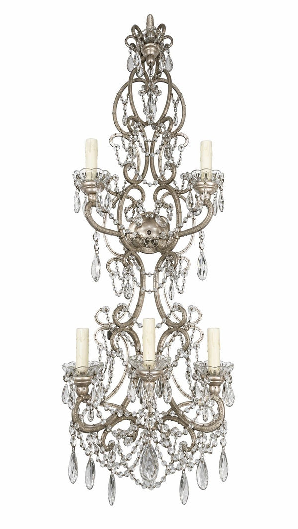 Pair Italian Crystal Beaded Wall Sconces, Mid-20th Century