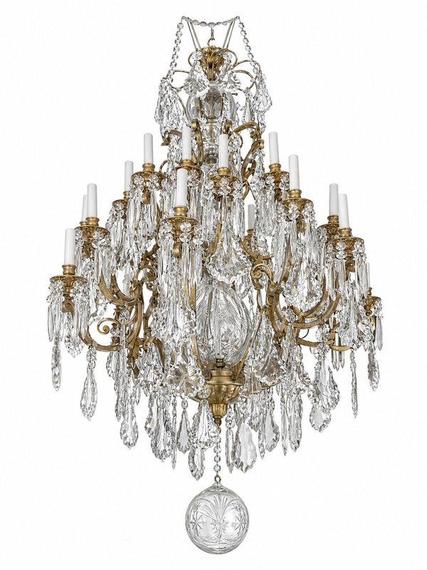 Pair of French Bronze & Cut Crystal Chandeliers, Early 20th Century.
