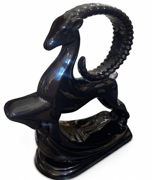 Pair of Royal Haeger Glossy Black Gazelle Sculptures. U.S.A. Late 20th Century.