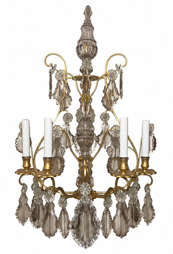 Pair of French Gilt Bronze and Crystal Wall Sconces, Late 19th Century.