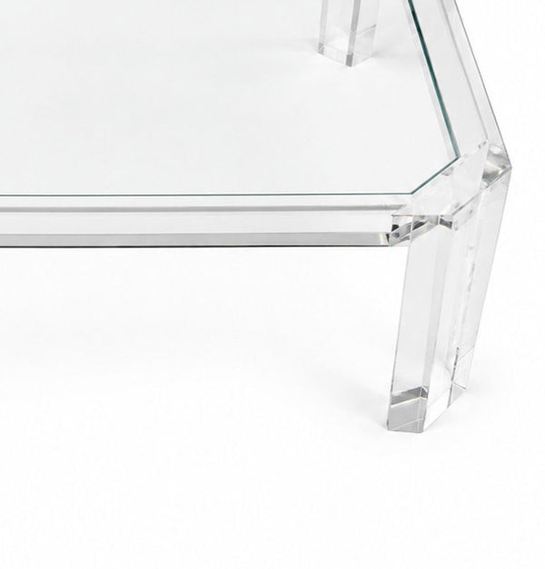 Charles Hollis Jones Square Lucite Coffee Table with Glass Top