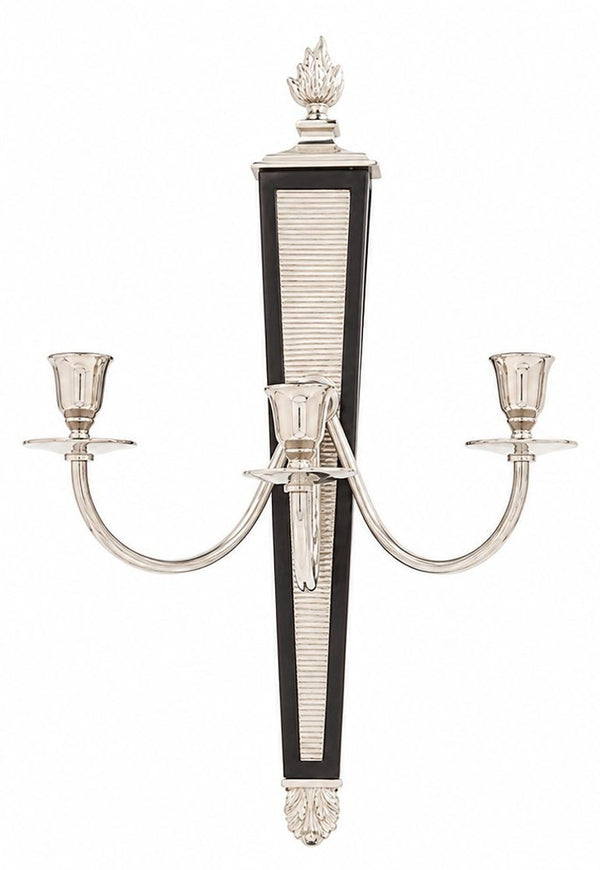 Pair of Mid-Century American Nickel & Wood Three-Light Sconces