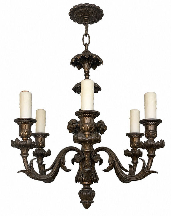 Elegant Pair of French 19th Century Bronze Chandeliers