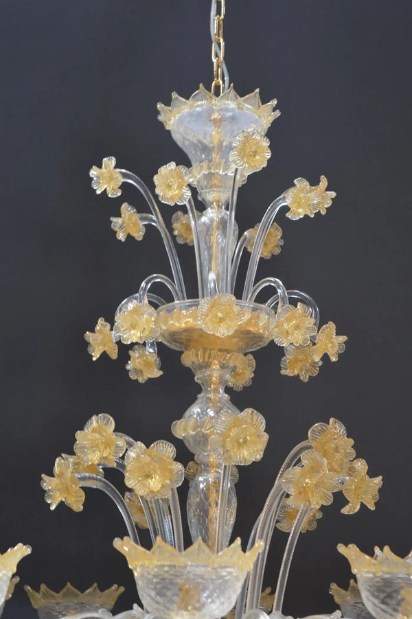 Venetian Murano Glass Chandelier with Gold Flecked Floral Details, Italy 21st C.