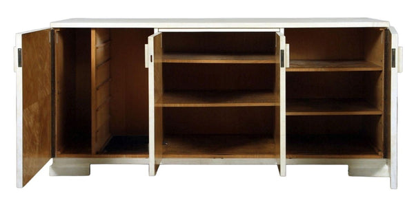 Parchment-Covered Four-Door Sideboard in the Manner of Samuel Marx. U.S.A. 1940s