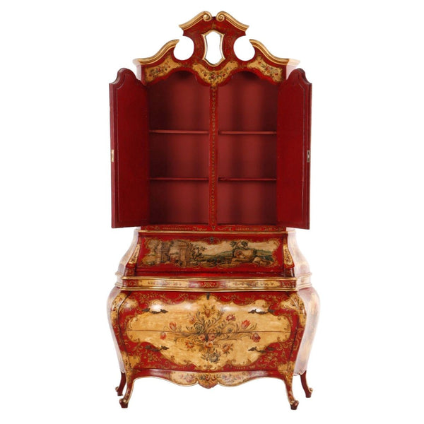 Italian Venetian Rococo-Style Painted Secretary Cabinet-Mirrored Doors, c. 1930s