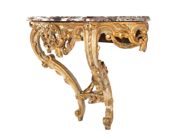 French Late 18th Century Louis XV Style Gilt-Wood Console w/ Marble Top