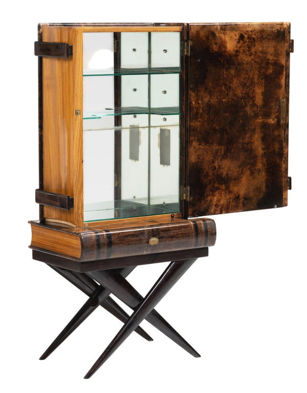 Aldo Tura Lacquered Goatskin Book Form Bar Cabinet, Italy, 1950's.
