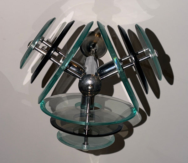 1960's Italian Veca Glass and Chrome Satellite Pendant.