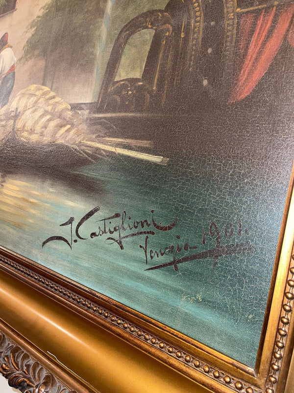 Large Venetian Canal Scene by Castiglioni, circa 1904. Italy.