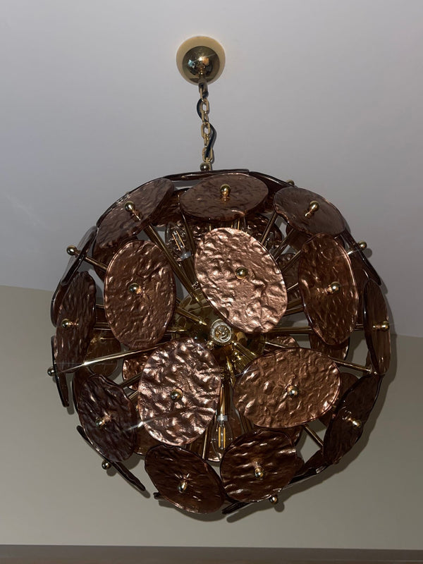Galattico Sputnik Chandelier with Copper Murano Glass Discs. Italy, 1980's.