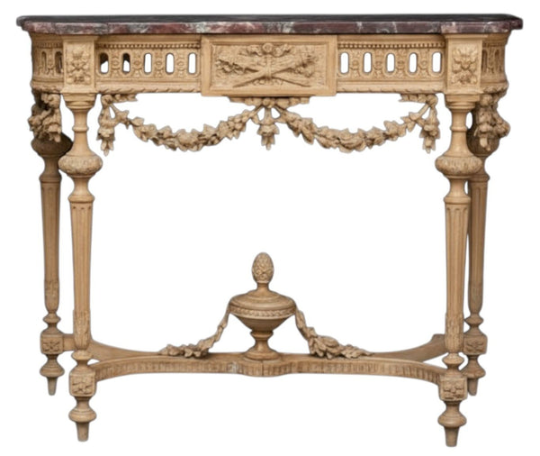Pair of 19th Century French Louis XIV Style Console Tables with Marble Tops.