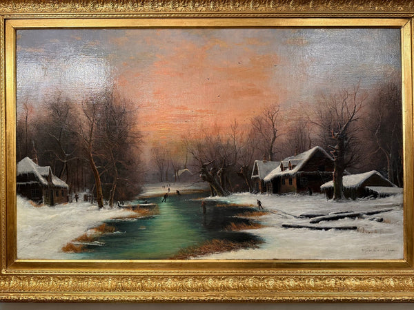Nils Hans Christiansen Winter Landscape Painting. Denmark, Early 20th Century.