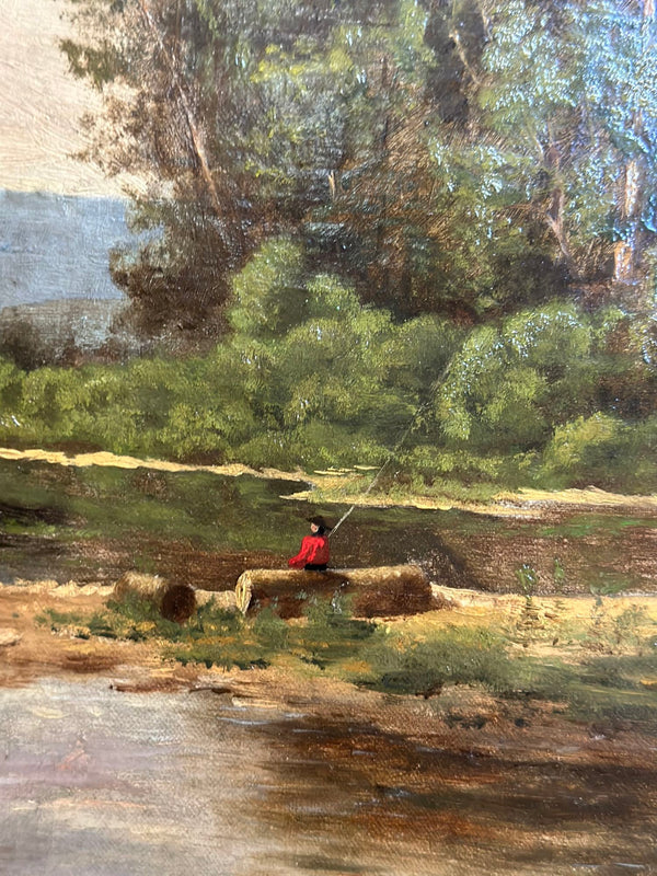 19th Century American School Oil on Canvas of Fisherman