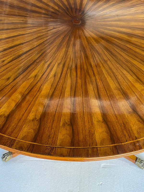 Early 20th C. French Regency-Style Round Maple & Walnut Table w/ Sunburst Inlay