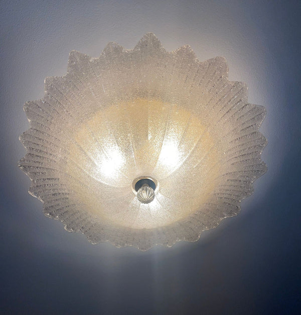 Italian Clear Murano Glass Graniglia Technique Flush Mount, 1980's.