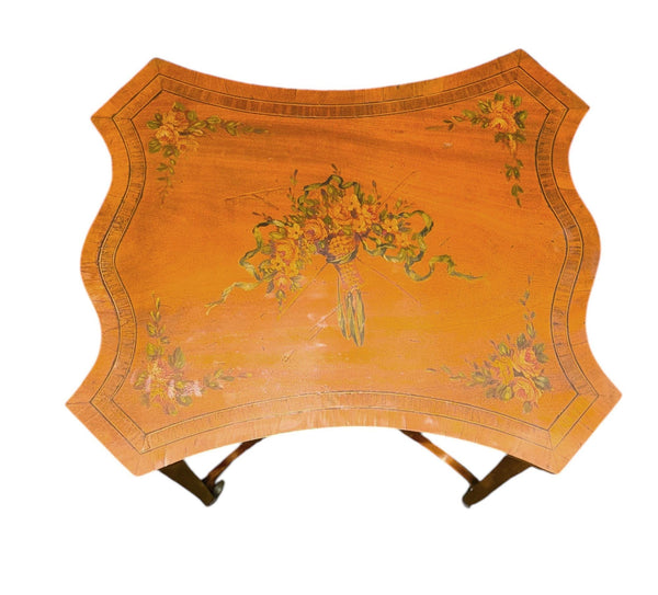 19th Century English Adam Style Satinwood & Maple Scalloped Side Table.