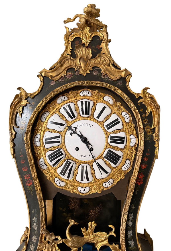 18th Century French Louis XV Lenoir à Paris Floral Cartel Clock & Bracket