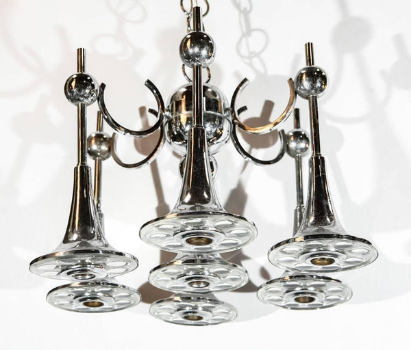 Vintage Italian Chandelier w/ Chrome & Murano Glass by Sciolari