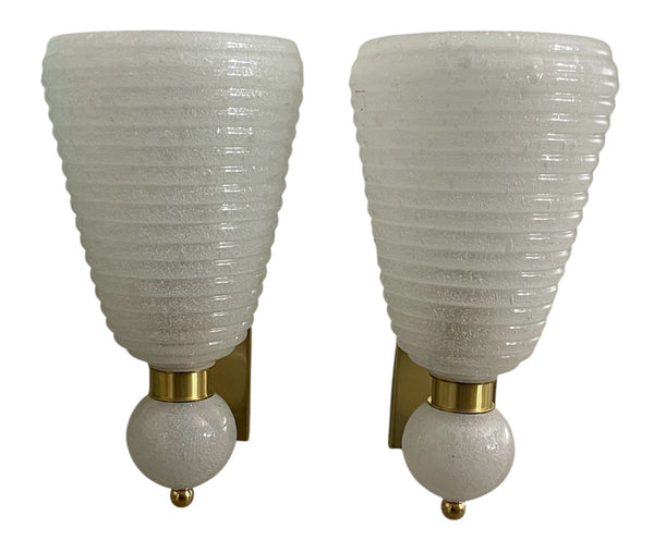 Set of Six Italian Modernist Murano Glass Sconces w/ White Gold Flecks – 21st C.