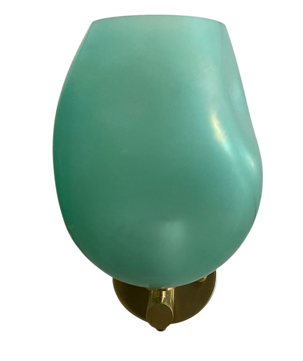 Pair of Turquoise “Soffio” Murano Glass Sconces on Brass Frames, Italy, 1980's.