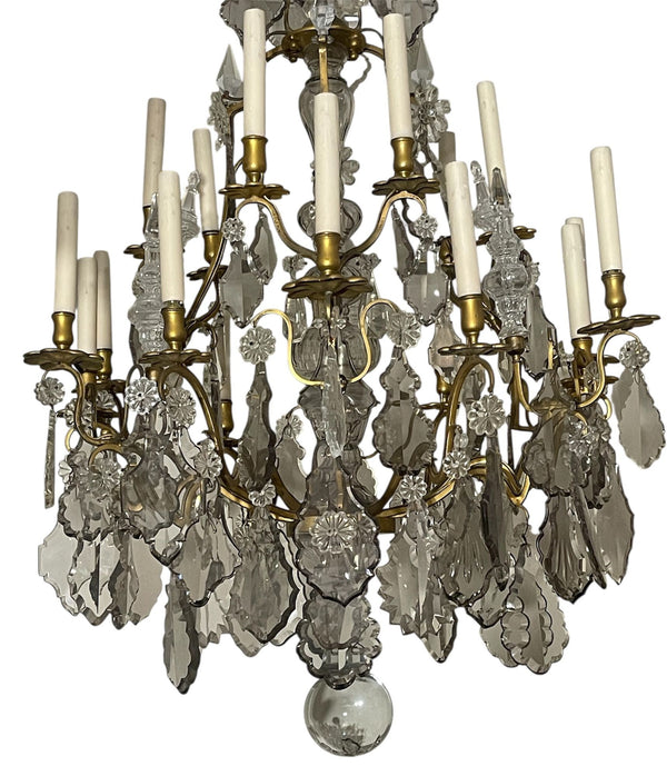 French 19th Century Bronze Chandelier with Baccarat Style Cut Glass