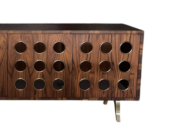 Ebony 4-Door Marseilles Cabinet with Brass Detailing U.S.A. 21st Century.