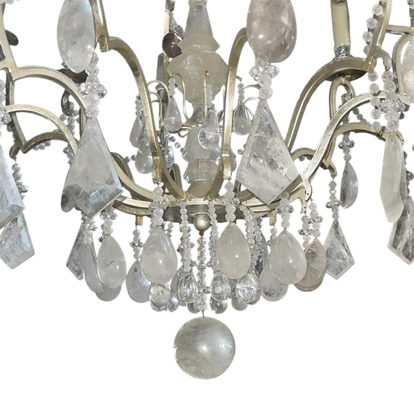 Early 20th Century Italian Rock Crystal and Gilt Iron Chandelier.