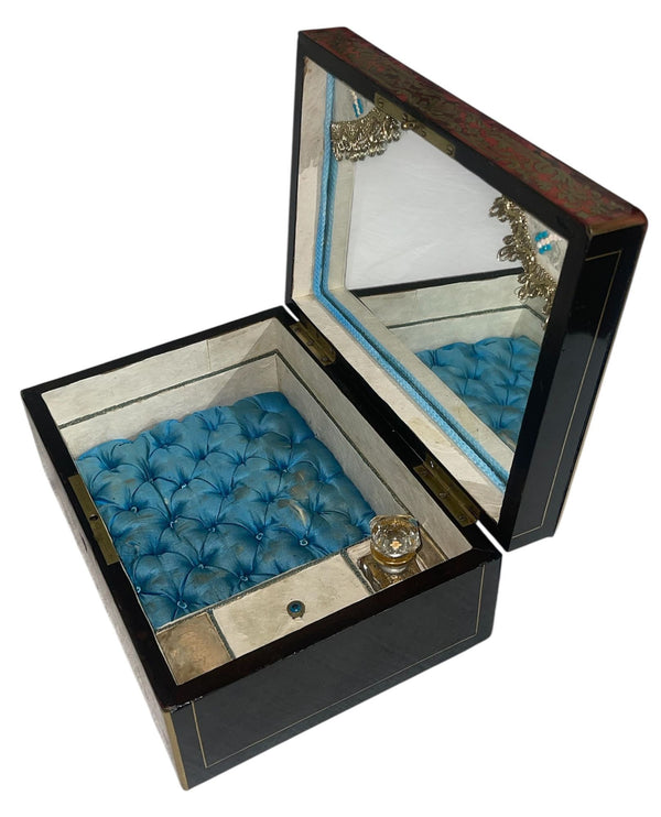 French Mid-19th Century Boulle Jewelry Box with Mirror and Perfume Bottle.