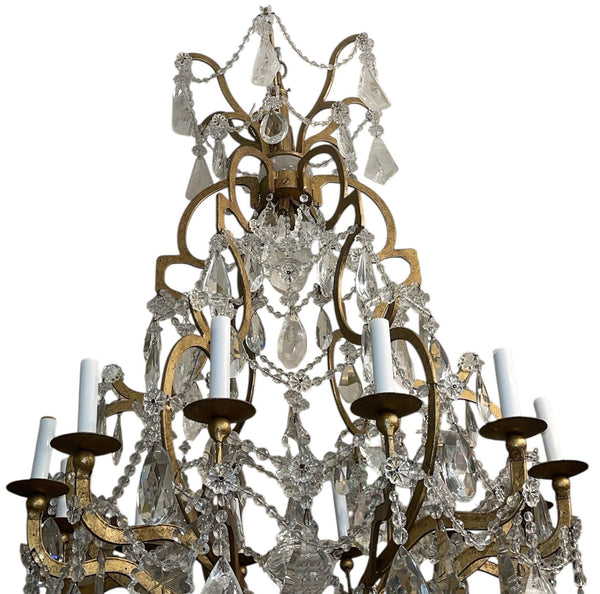 Mid-20th Century Italian Wrought-Iron Chandelier with Rock Crystal