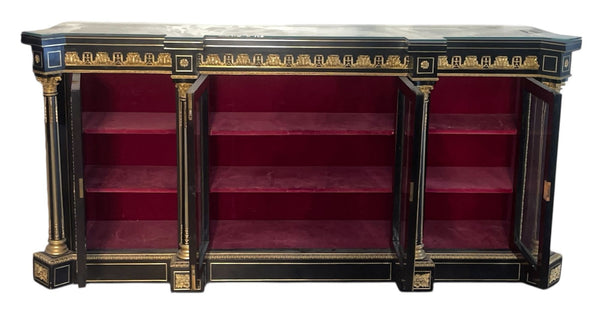 19th C. Napoleon III French Boulle Bronze Mounted Vitrine Cabinet w/ Glass Top