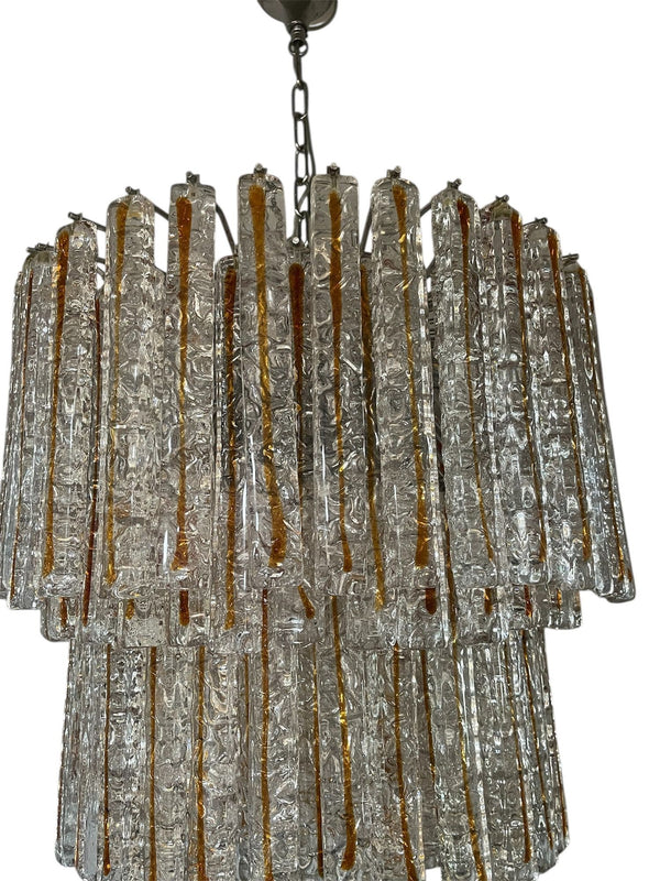 Amber & Clear Murano Glass Planks Chandelier Designed by Mazzega, Italy, 1960's.