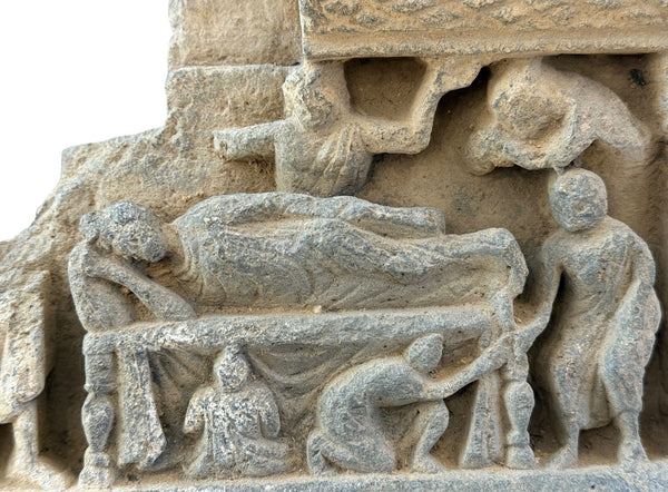 Ancient Gandharan Schist Parinirvana Relief, 2nd–4th Century AD