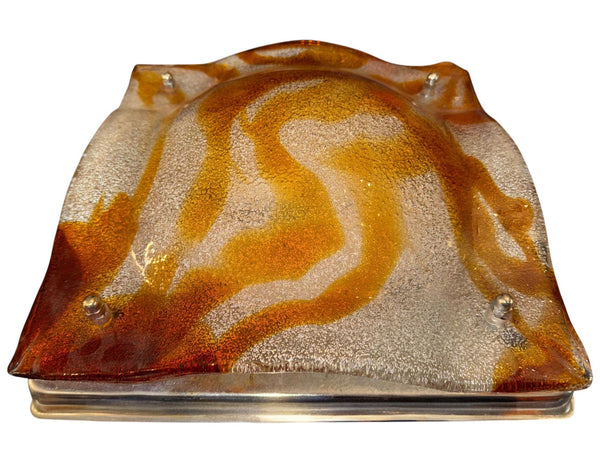 Mazzega Amber & Clear Murano Glass Wall Sconce or Flush Mount, Italy, 1970's.