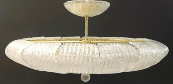 Vintage Clear Murano Glass Flush Mount in Style Barovier e Toso. Italy, 1960's.