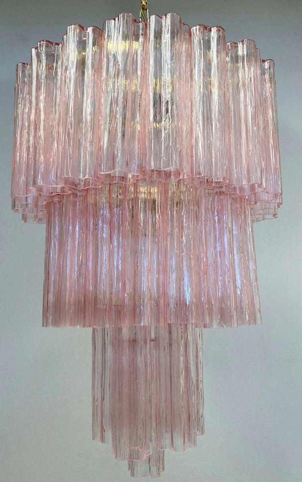 Vintage Pink Tronchi Murano Glass Chandelier. Italy, 1960's.