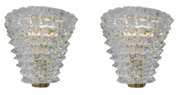 Set of Four Rostrato Murano Sconces in Style of Barovier e Toso. Italy, 1970's.